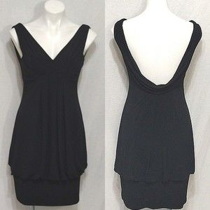 Eliza J Missy Black V-neck Backless Bubble Hem Cocktail Dress Evening Glam US 8